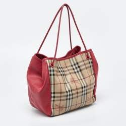 مملوكة مسبقًا Burberry Beige/Pink Haymarket Check PVC and Leather Small Canterbury Tote