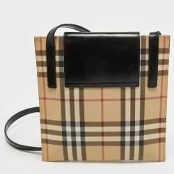 Burberry Black/Beige House Check PVC and Leather Slim Messenger Bag