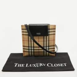 Burberry Black/Beige House Check PVC and Leather Slim Messenger Bag