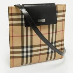 Burberry Black/Beige House Check PVC and Leather Slim Messenger Bag