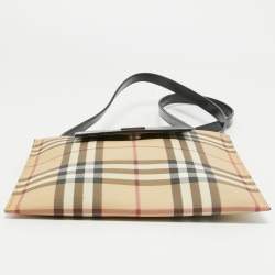 Burberry Black/Beige House Check PVC and Leather Slim Messenger Bag