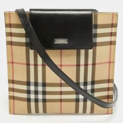 Burberry Black/Beige House Check PVC and Leather Slim Messenger Bag