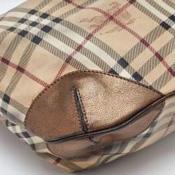 Pre Owned Burberry Bronze/Beige Haymarket Check PVC and Leather Medium Willenmore Hobo