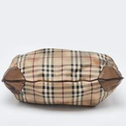 Pre Owned Burberry Bronze/Beige Haymarket Check PVC and Leather Medium Willenmore Hobo