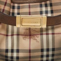 Pre Owned Burberry Bronze/Beige Haymarket Check PVC and Leather Medium Willenmore Hobo