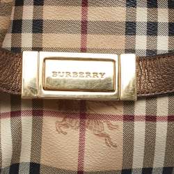 Pre Owned Burberry Bronze/Beige Haymarket Check PVC and Leather Medium Willenmore Hobo