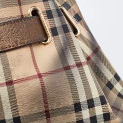 Pre Owned Burberry Bronze/Beige Haymarket Check PVC and Leather Medium Willenmore Hobo