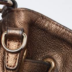 Pre Owned Burberry Bronze/Beige Haymarket Check PVC and Leather Medium Willenmore Hobo