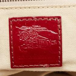 مملوكة مسبقًا Burberry Burgundy/Beige Heart Print Check PVC and Patent Leather Brit Tote