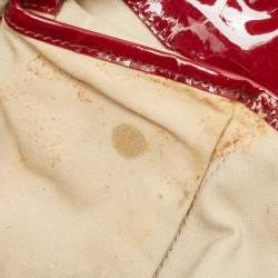 مملوكة مسبقًا Burberry Burgundy/Beige Heart Print Check PVC and Patent Leather Brit Tote