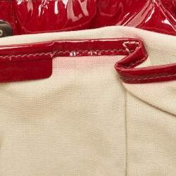 مملوكة مسبقًا Burberry Burgundy/Beige Heart Print Check PVC and Patent Leather Brit Tote