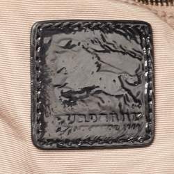 Pre Owned Burberry Black/Beige Supernova Coated Canvas and Patent Leather Drawstring Double Pocket Hobo