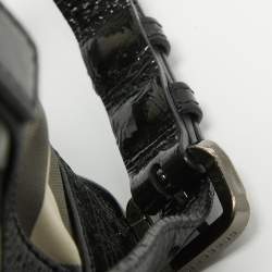 Pre Owned Burberry Black/White Beat Check Nylon and Patent Leather Lowry Shoulder Bag