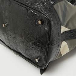 Pre Owned Burberry Black/White Beat Check Nylon and Patent Leather Lowry Shoulder Bag