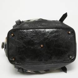Pre Owned Burberry Black/White Beat Check Nylon and Patent Leather Lowry Shoulder Bag