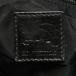 Pre Owned Burberry Black/White Beat Check Nylon and Patent Leather Lowry Shoulder Bag