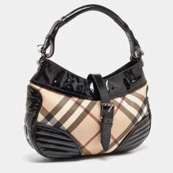 Burberry Black/Beige Nova Check PVC and Patent Leather Hobo