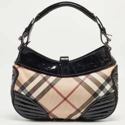 Burberry Black/Beige Nova Check PVC and Patent Leather Hobo