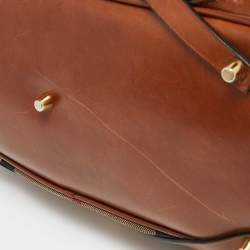 مملوكة مسبقًا حقيبة يد توتس بربري بريدل لينهير جلد وقماش هاوس تشيك بني متوسطة