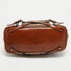 مملوكة مسبقًا حقيبة يد توتس بربري بريدل لينهير جلد وقماش هاوس تشيك بني متوسطة