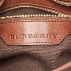 Pre Owned Burberry Dark Tan Smoked Beat Check Coated Canvas Small Brooklyn Hobo