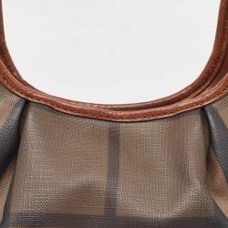 Pre Owned Burberry Dark Tan Smoked Beat Check Coated Canvas Small Brooklyn Hobo