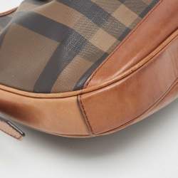 Pre Owned Burberry Dark Tan Smoked Beat Check Coated Canvas Small Brooklyn Hobo