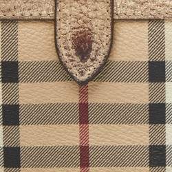 Pre Owned Burberry Beige/Gold Nova Check PVC and Leather Compact Wallet