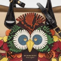 Pre Owned Burberry Multicolor Snakeskin, Leather and House Check Canvas Medium Beasts Banner Tote