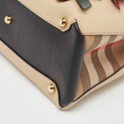 Pre Owned Burberry Multicolor Snakeskin, Leather and House Check Canvas Medium Beasts Banner Tote