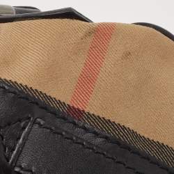 Pre Owned Burberry Black/Beige House Check Canvas and Leather Phoebe Hobo