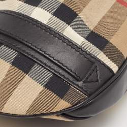 Pre Owned Burberry Black/Beige House Check Canvas and Leather Phoebe Hobo