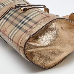 Pre Owned Burberry Beige/Gold Haymarket Check PVC and Leather Hobo