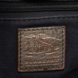 Pre Owned Burberry Beige/Gold Haymarket Check PVC and Leather Hobo