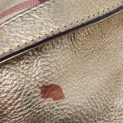 Pre Owned Burberry Beige/Gold Haymarket Check PVC and Leather Hobo