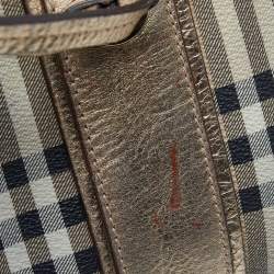 Pre Owned Burberry Beige/Gold Haymarket Check PVC and Leather Hobo
