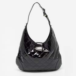 Pre Owned Burberry Black Quilted Patent Leather Brooke Hobo