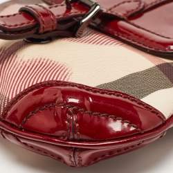Pre Owned Burberry Burgundy/Beige House Check PVC and Patent Leather Heart Flap Crossbody Bag