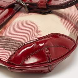 Pre Owned Burberry Burgundy/Beige House Check PVC and Patent Leather Heart Flap Crossbody Bag