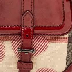 Pre Owned Burberry Burgundy/Beige House Check PVC and Patent Leather Heart Flap Crossbody Bag