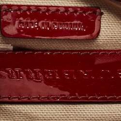 Pre Owned Burberry Burgundy/Beige House Check PVC and Patent Leather Heart Flap Crossbody Bag