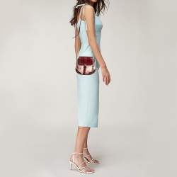Pre Owned Burberry Burgundy/Beige House Check PVC and Patent Leather Heart Flap Crossbody Bag