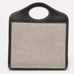 Pre Owned Burberry Black/Brown Leather and Canvas Mini Pocket Tote