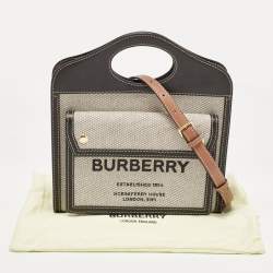 Pre Owned Burberry Black/Brown Leather and Canvas Mini Pocket Tote