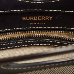 Pre Owned Burberry Black/Brown Leather and Canvas Mini Pocket Tote