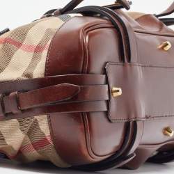 مملوكة مسبقًا Burberry Brown/Beige House Check Canvas and Leather Rowan Satchel