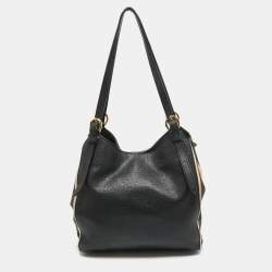 مملوكة مسبقًا Burberry Black/Beige House Check Fabric and Leather Small Canterbury Tote