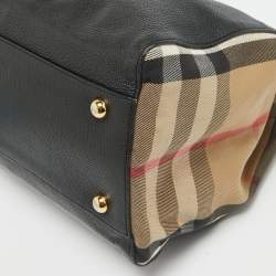 مملوكة مسبقًا Burberry Black/Beige House Check Fabric and Leather Small Canterbury Tote