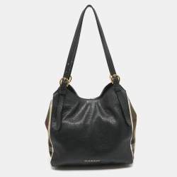 مملوكة مسبقًا Burberry Black/Beige House Check Fabric and Leather Small Canterbury Tote