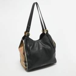 مملوكة مسبقًا Burberry Black/Beige House Check Fabric and Leather Small Canterbury Tote